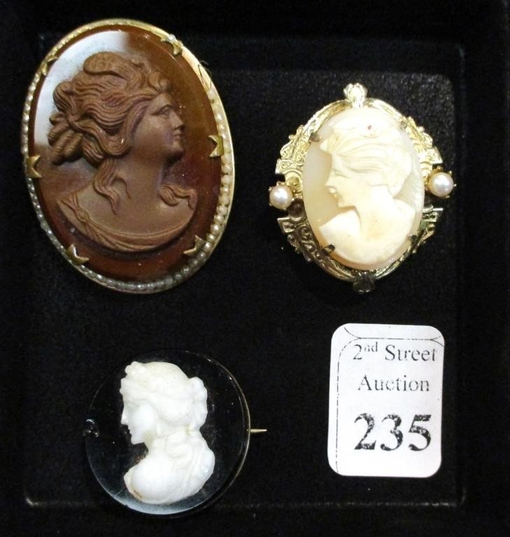 (3) Vintage Cameo Brooches