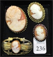 (4) Vintage Cameo Brooches