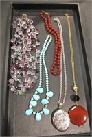 Stone & Crystal Necklaces, 2 Have Sterling Clasps