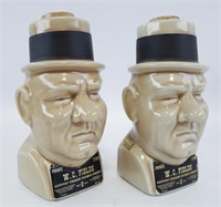 (2)  W.C. Fields Whiskey Figural Pottery Bottles