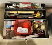Metal tool box w/hand tools, hardware,