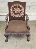 Antique Carved Mahogany Tapestry Side Chair