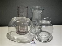 VTG Clear Glass Vases & Straw Holder