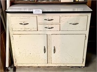 Enamel top cabinet and contents 40" x 25" x 36"h