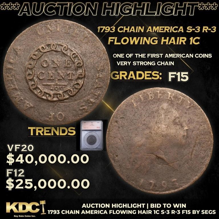 ***Auction Highlight*** 1793 Chain AMERICA Flowing