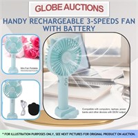 HANDY RECHARGEABLE 3-SPEEDS FAN WITH BATTERY