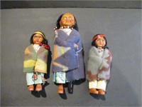 (3) Vintage Skookum Indian Dolls