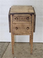 Antique Primitive Drop Leaf 2 Drawer Side Table