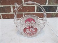 Crystal Basket with Cranberry Bird Center