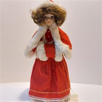 Christmas Caroller Porcelain Doll on Stand