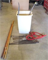 Waste Can of Saws, Handles, Misc