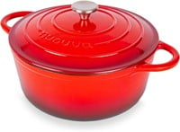 6.4Qt Red Cast Iron Dutch Oven with Lid