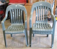(3) Green Plastic Stacking Patio Chairs