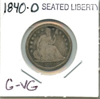 1840-O Seated Liberty Dime - G-VG, Full Rims