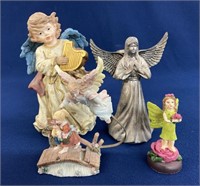 (4) Angel figurines and candle holder bu