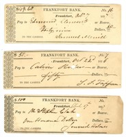 3 Frankfort Bank Certificates - Early Dates, 1837