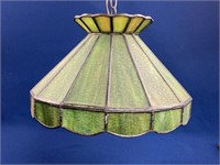 Green slag glass hanging light fixture 16 1/2”x