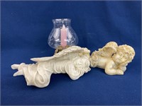 Brass base Angel candle holder & angel/cherub