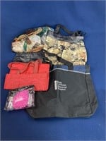 Assorted totes, purse and travel pouch
