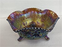 Carnival Glass Rose pattern footed bowl, Fenton?