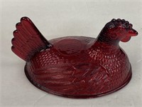 Indiana Glass Hen on the nest lid only, red