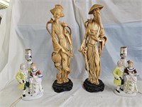 Victorian Couple Porcelain Lamps, Oriental Statues