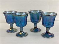 (4) Vintage Indiana Blue Carnival Glass Water