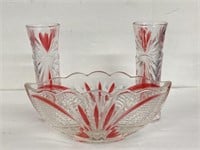 (3) Piece Crystal and Cranberry serving bowl and