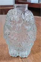 Wise Old Owl Glass Coin Bank