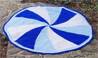 Circular Crochet Afghan Blue/White