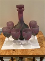 Nouveau art glass decanter set