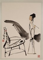 Lu Chun Lan "Woman & Chair" Watercolor & Ink