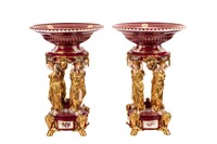 PAIR OF FIGURAL PORCELAIN TAZZAS