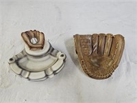 Vintage Ceramic Baseball Ashtray, Glove Soap Dish