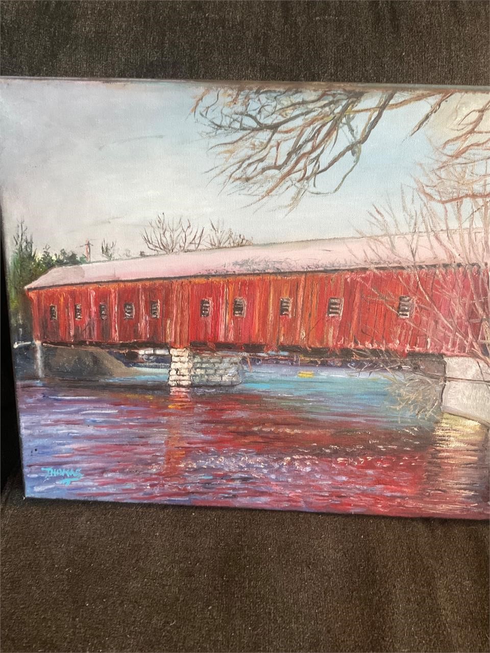 Vintage signed bridge painting