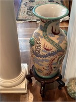Oriental vase, as is 19” tall, with stand