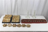 Chinese-Carved Art, Beaded Glass Candlesticks+