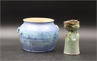 GUNNY SAC STYLE CANDLE HOLDER & BLUE DRIP GLAZE