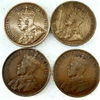 4 GROS SOUS du CANADA 1911, 1916, 1918 et 1919