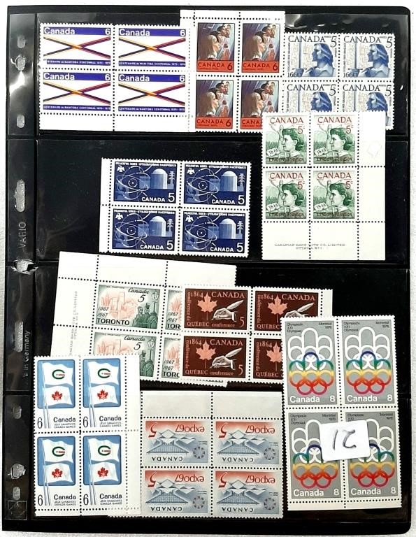 10 blocs de timbres neufs du Canada