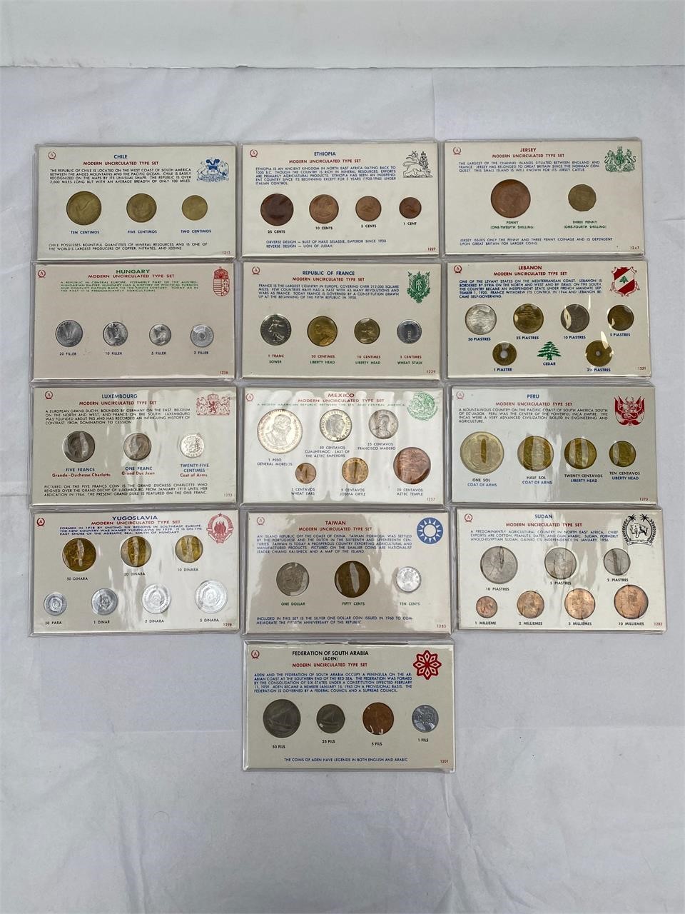 Vtg. Lot of 13 World Modern Uncirculated Type Sets