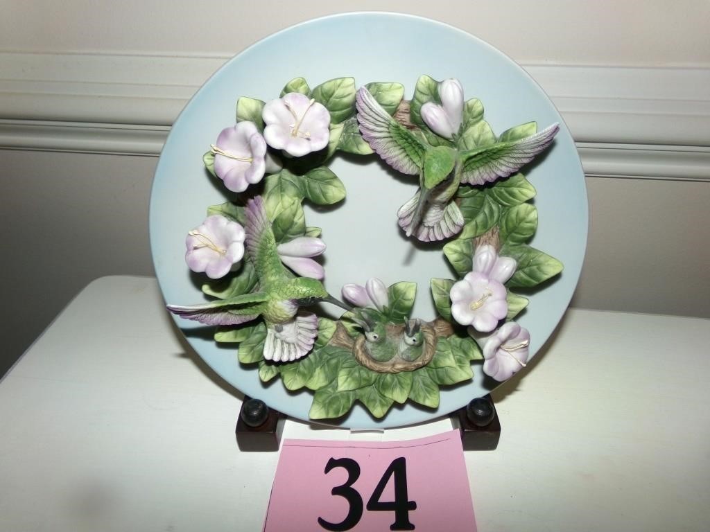 FLORAL AND HUMMINGBIRD PLATE DECOR SEYMOUR MANN