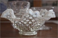 HOBNAIL MILK GLASS AND GLASS CANDY DISHES