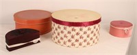 PAIR OF HAT BOXES AND TWO PLUSH JEWELRY BOXES