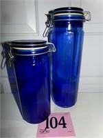 PAIR OF COBALT BLUE SNAP CANNISTERS