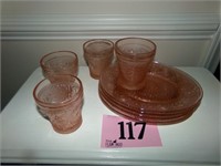 SNACK AND SIP PINK DEPRESSION GLASS SETS QUANTITY