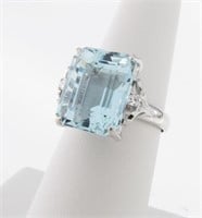 14K White Gold Aquamarine, Diamond Ring