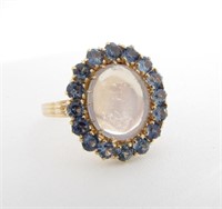 14K Yellow Gold Moonstone, Blue Topaz Ring