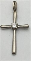 Sterling Silver Clear Stone Cross Pendant