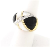 14K WG/YG Onyx and M-O-P Inlay Dome Ring